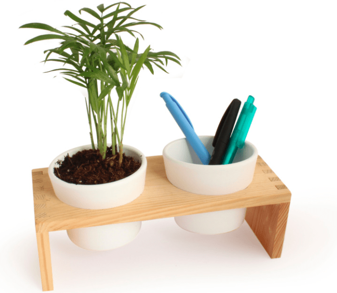 Plateau bois 2 pots céramique MP17