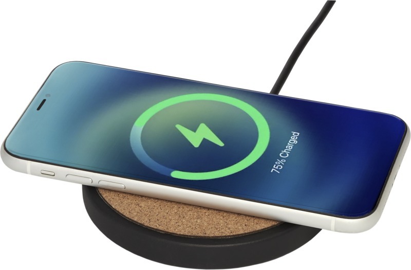 Tapis de charge sans fil Kivi de 10 W en calcaire/liège - Noir / Naturel